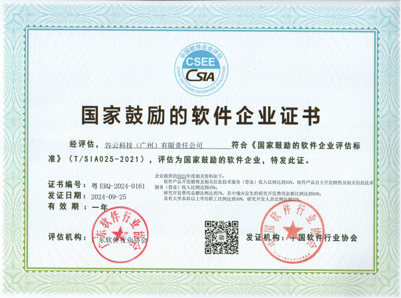 国家鼓励的软件企业证书